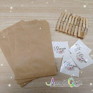 20 kit Confettata, sacchetti carta kraft, 10x16 centimetri, mollette,... - Ilgrandebazar