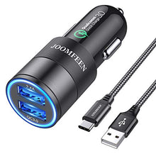 Carica l'immagine nel visualizzatore di Gallery, JOOMFEEN Caricabatteria Auto USB C,Quick Charge 3.0+2.4A 30W Caricatore Nero