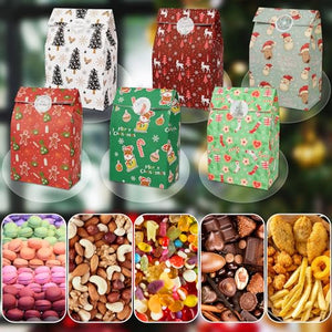 AWCIGG 24 Pezzi Sacchetti Regalo Carta Natale Buste Regalo Pacchetti Bustine Regalo Natalizie Piccole Sacchettini Natalizi per Regali Fine Festa Bambini con 24 Adesivi
