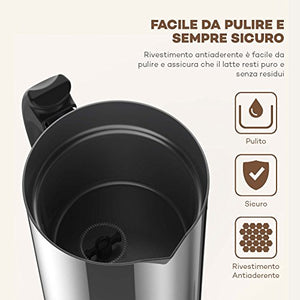 NWOUIIAY VAVA Montalatte Elettrico 500W 240mL Schiumatore Acciaio Inox Caffè Argento