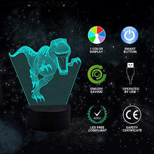 Carica l&#39;immagine nel visualizzatore di Gallery, Eala Lampada da Notte a LED 3D a Dinosauro 3 Motivi e 7 Tirannosauro-MY28