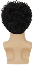 Carica l'immagine nel visualizzatore di Gallery, Parrucca corta per uomo Parrucca riccia a strati neri Parrucche sintetiche per capelli per costumi di Halloween con cappuccio per parrucca Y376-Nero