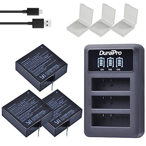 DuraPro - Batteria AZ16-1 1400 mAh + LED 3 slot USB Charger per Xiaomi YI...