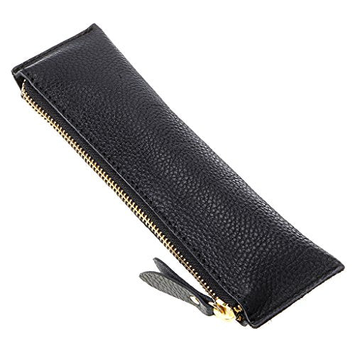 Btsky, Astuccio portapenne in vera pelle, vintage, morbido, per oggetti Black
