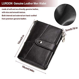 LUROON Portafoglio Uomo Vera Pelle con Blocco RFID, Portafogli Catena Nero
