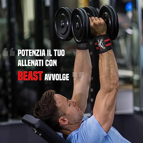BEAST RAGE Polsiere Palestra Per Sollevamento Pesi, Uomo/donna, Fascia Regolabile Con Passante Pollice, Rosa