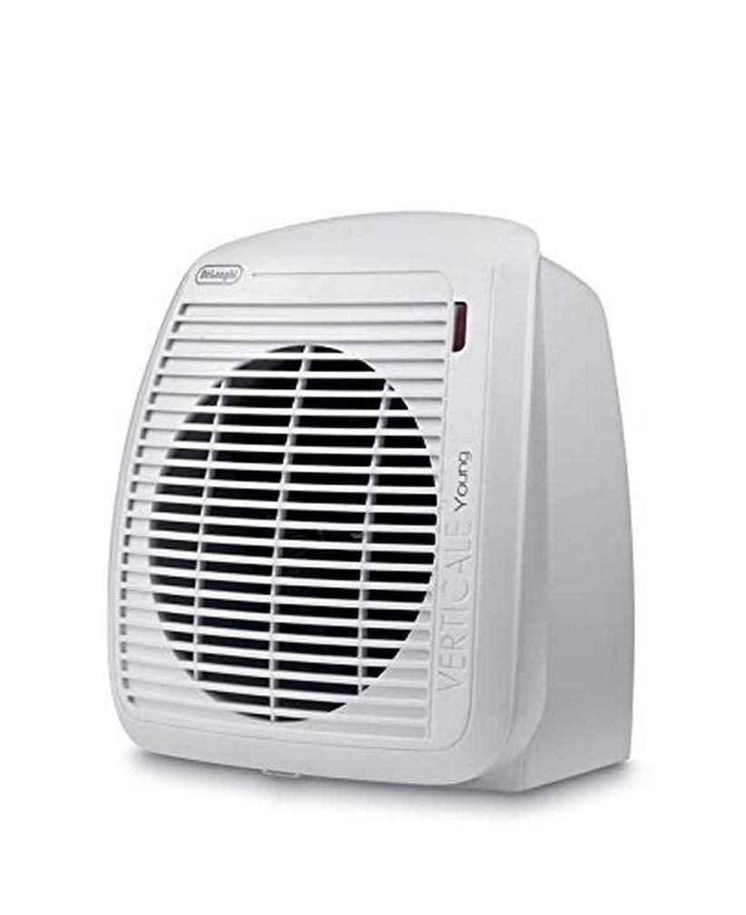 De'Longhi HVY1020 Termoventilatore verticale Young, Silenzioso e leggero, Protezione antigoccia, Maniglia, Dispositivo di sicurezza, Luce, Protezione antigelo, Piccole dimensioni, 2000watt, Bianco