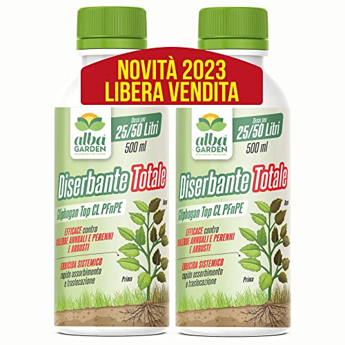 Albagarden - Diserbante Totale Glifosate Gliphogan Top Erbicida Per Diserbo Erbacce Ad Azione Disseccante Seccatutto Disserbante Per Gramigna A Base di Glifosato Glyphosate Libera Vendita 2 x 500 Ml