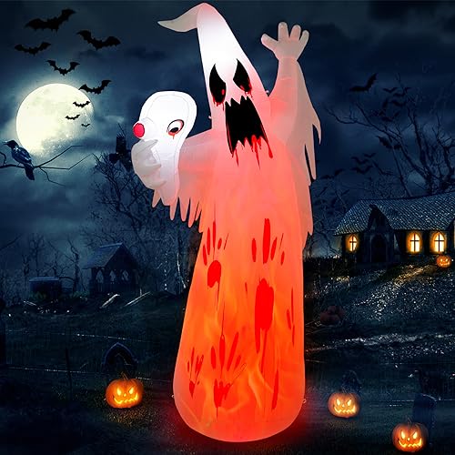 Danxilu Fantasma Gonfiabile di Halloween da 8 Piedi con Lampada a Fiamma Decorazioni Spettrali all'aperto di Halloween, Fantasma Inquietante Esploso Illuminato per Portico del Prato del Giardino