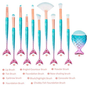 Set di Pennelli Trucco Professionale Spazzole per Bellezza a Forma Sirena...