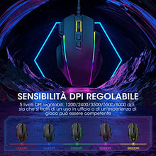 Carica l&#39;immagine nel visualizzatore di Gallery, Mouse Gaming, Dacoity Mouse RGB Ergonomico da 8000 DPI (5 livelli), 8 Pulsanti Programmabili, 7 Modalità di Illuminazione RGB Personalizzabili, Mouse con Filo USB per PC, laptop, MacBook