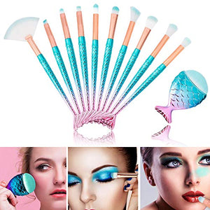 Set di Pennelli Trucco Professionale Spazzole per Bellezza a Forma Sirena...
