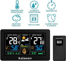 Carica l&#39;immagine nel visualizzatore di Gallery, Kalawen Stazione Meteo Automatica Digitale Wireless Meteorologica con Schermo LCD Display Sveglia Tempo Data Temperatura umidità Previsioni di Tempo con Sensore Esterno Wireless
