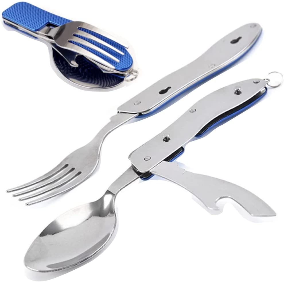 Posate Pieghevoli 5 In 1 Da Campeggio - Acciaio Inox | Coltello, Forchetta, Cucchiaio, Apribottiglie - Foto 4
