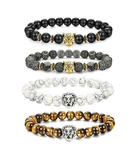 BESTEEL Gioielli 4PCS Bracciali Perle Roccia Lavica per Uomo Donna... - Ilgrandebazar