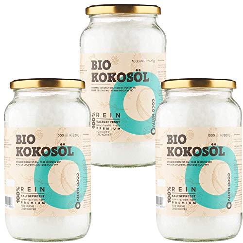 Olio di Cocco Biologico Extra Vergine CocoNativo – 3x1000ml – Crudo e...
