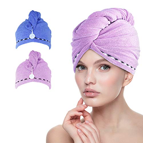 esafio - Confezione da 2 Asciugamani per Capelli in Blu + Viola Chiaro - Ilgrandebazar