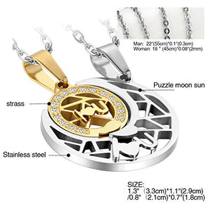 Cupimatch Coppia Lovers Collana Acciaio Inox con Pendente Puzzle Sole Luna I... - Ilgrandebazar