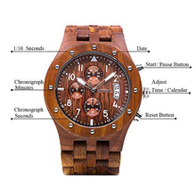 Carica l&#39;immagine nel visualizzatore di Gallery, BEWELL Orologio Legno Uomo Cronografo Al quarzo con Cinturino in Rosso - Ilgrandebazar