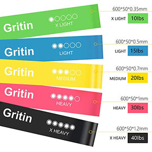 Gritin Elastici Fitness, [Set di 5] Banda Verde - Blu - Giallo - Rosa - Nero