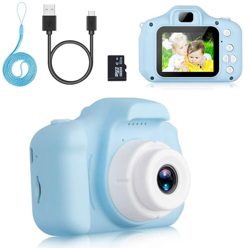 Komake Fotocamera Bambini,Fotocamere Digitali per Bambini Ricaricabile Giocattolo da 2 Pollici Schermo HD 1080P,Regalo Giocattolo per Ragazzi e Ragazze da 3 a 12 Anni (Blu,con Scheda 32GB)