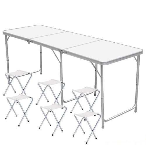 Nestling® Alluminio Tavolino da 180 x 60 x 70cm, Tavolo 1,8 m + 6 sedie