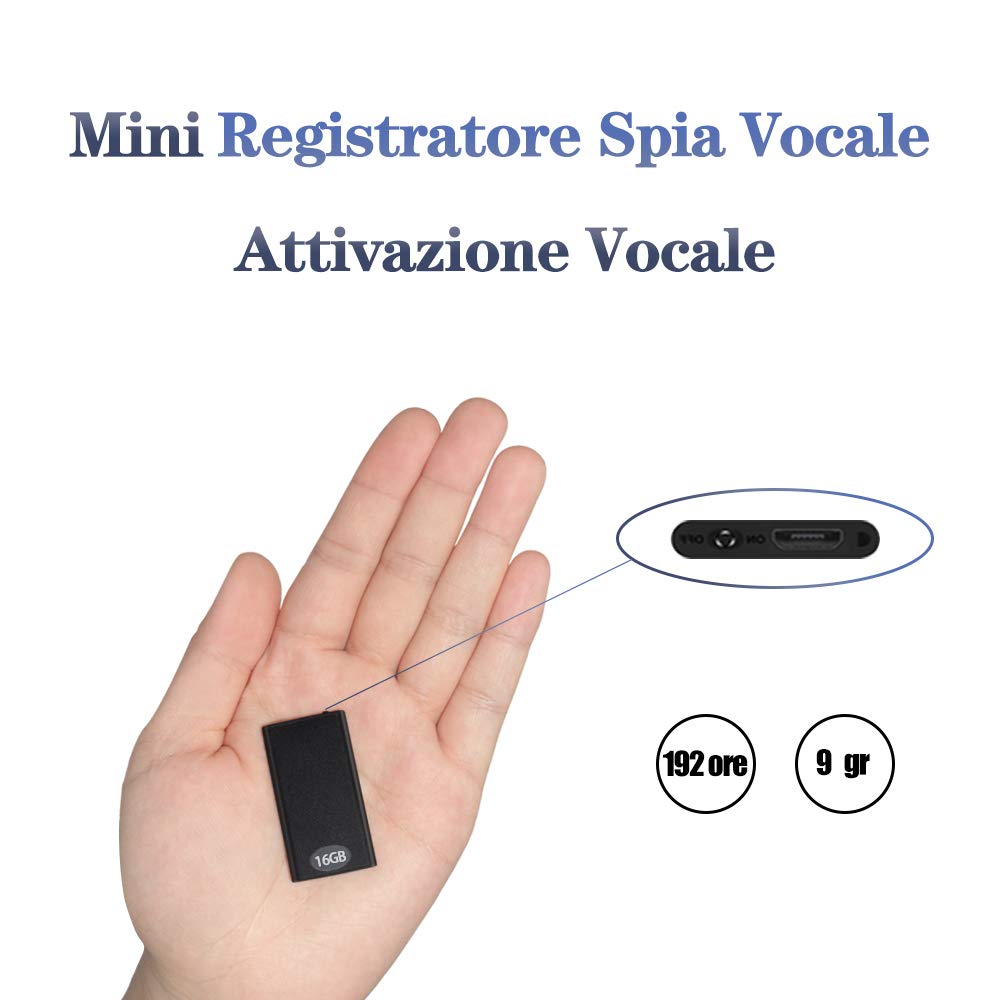 Mini Spia Registratore Vocale Portatile H+Y fino a 192 ore, 16GB