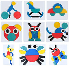 Carica l'immagine nel visualizzatore di Gallery, Puzzle di legno Bambini Tangram Puzzle Forme Geometriche Blocchi di motivi in ​​legno Puzzle per giochi di selezione e accatastamento giocattoli educativi di Regali per Bambini (Multicolore)