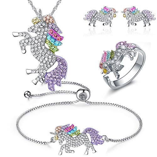 INTVN Collana con Ciondolo Braccialetti Unicorno Orecchini ad anello... - Ilgrandebazar