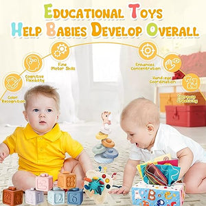 Auezona Giochi Montessori 6-9 Mesi, 4 in 1, Neonati, Bambini con UFO, Giocattoli Blocchi di Costruzione Impilabili 3 6 9 12 Mesi 1 2 3 Anno