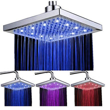Carica l'immagine nel visualizzatore di Gallery, DAXGD Soffione Doccia con 12pcs LED, 8 pollici, Quadrato controllo della temperatura, a soffitto cromato finito, 3 colore cambiando flusso d'acqua alimentato