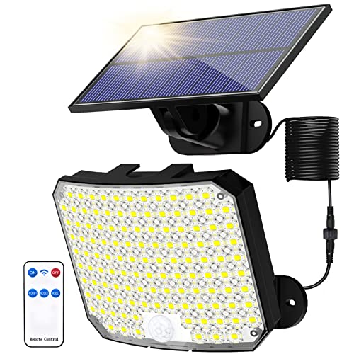 RISEMART Lampada solare per esterni, 118 LED Luce Solare Led Esterno con Sensore di Movimento Luci Solari da Esterno con Telecomando, 3Modes, IP65 Impermeabile, cavo da 5m Giardino Garage [1 Pezzi ]