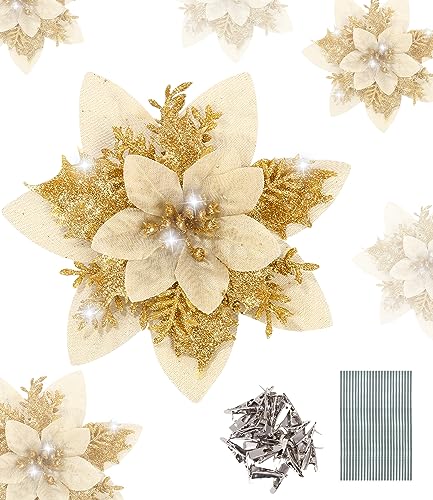 TIDEVAN 25 Pezzi Albero di Natale Fiori Artificiali Decorazione Albero di Natale Fiore Fiori per Albero di Natale Fiori Natalizi per Albero di Natale Festivo, Ghirlanda, Feste di Matrimonio Addobbi