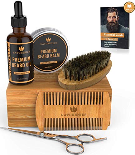 Kit Per La Cura Della Barba Premium Uomo - 100% olio bio barba, Spazzo –