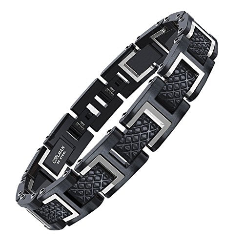 COOLMAN - Bracciale da uomo, Braccialetto in acciaio Argento + Nero - Ilgrandebazar