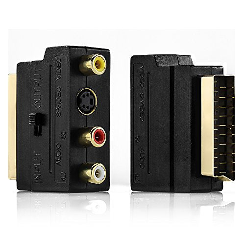 deleyCON Scart Per 3x RCA Jacks IN OUT Switcher + S-Video S-VHS AV...