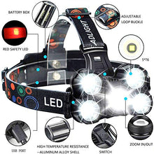 Carica l'immagine nel visualizzatore di Gallery, COOLEAD Torcia Frontale Zoomable 4 Modalità 5 LED,Lampada led...