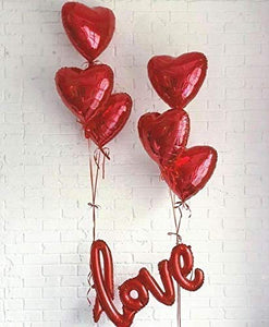 Kit Romantico, Love XXL Rosso, 6 Palloncini a Forma di Cuore Rossi, Set - Ilgrandebazar