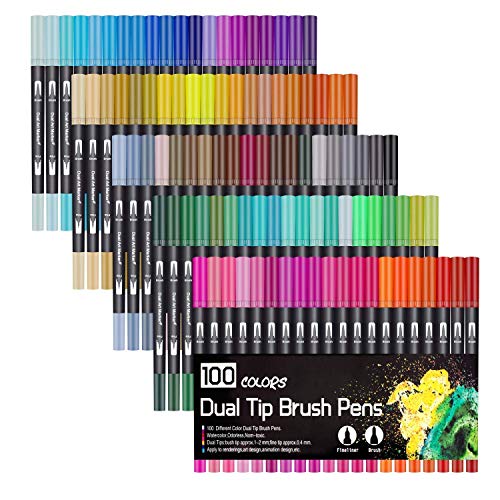 Laconile 100 colori acquerello spazzole con punta di 2 mm, 100 Black Colours - Ilgrandebazar
