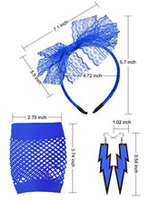 Carica l&#39;immagine nel visualizzatore di Gallery, 80&#39; Fascia in Pizzo Orecchini al Neon Guanti a Rete Senza Dita per Blu - Ilgrandebazar
