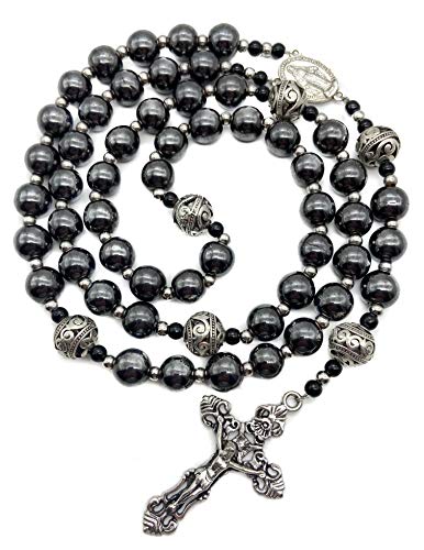 Nazareth Store Rosario in ematite Collana con perline di pietra nera... - Ilgrandebazar