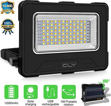 Carica l&#39;immagine nel visualizzatore di Gallery, CLV Faro Luce LED Portatile 60W, Faro LED Ricaricabile USB &amp; Solare con 12000mAh Batteria, 4 Modalità di Illuminazione 5 Luminosità, Luci da Lavoro per Cantiere, Garage, Campeggio, Emergenza