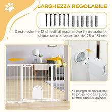 Carica l'immagine nel visualizzatore di Gallery, PawHut Cancelletto per Cani Estensibile con Porta a Chiusura Automatica, in Metallo e ABS, 75-131x76 cm, Bianco