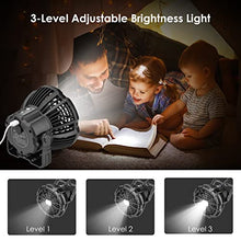 Carica l'immagine nel visualizzatore di Gallery, Oziral 7800mAh Ventilatore Campeggio USB, 3 In 1 Ricaricabile per Ventilatore da Soffitto Portatile con Telecomando Può Gancio Ventilatore da Tavolo Portatile per Emergenza Tenda da Campeggio