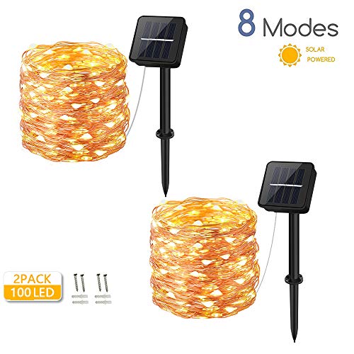 Catena Luminosa Solare,Cshare 100 LED 2 Pacchi 8 Modi Luci Bianco Caldo