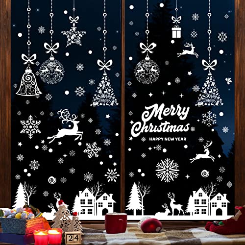 Vetrofanie Natalizie per Finestre, 192 Adesivi Natalizi Finestre Adesivi Natale Fiocchi di Neve Vetrofanie Natale Removibili Alci Babbo Natale Decorazioni Casa