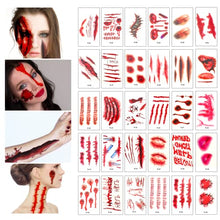 Carica l'immagine nel visualizzatore di Gallery, FURTIME Halloween Sangue Finto, 60ml Sangue Artificiale Fresco, 60ml Sangue Finto Rosso Scuro, Denti da Zombi, 30 Tatuaggi Temporanei per Cicatrici, Trucco per Cicatrici da Vampiro di Halloween