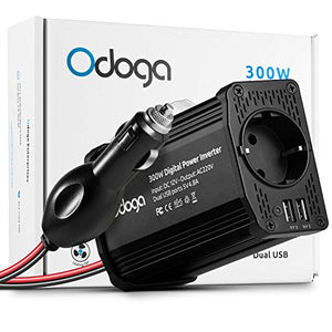 Odoga Inverter di Potenza, Invertitore 300W per Auto, Convertitore da nero