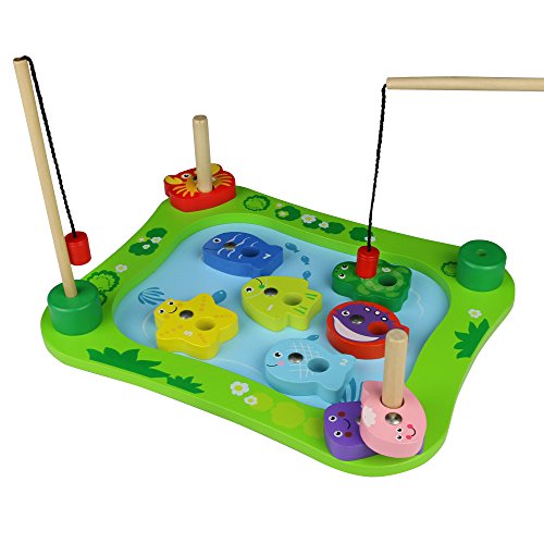 Legno Gioco di Pesca Giocattolo Educativo Magnetico con Ocean Animale...