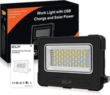 Carica l&#39;immagine nel visualizzatore di Gallery, CLV Faro Luce LED Portatile 60W, Faro LED Ricaricabile USB &amp; Solare con 12000mAh Batteria, 4 Modalità di Illuminazione 5 Luminosità, Luci da Lavoro per Cantiere, Garage, Campeggio, Emergenza